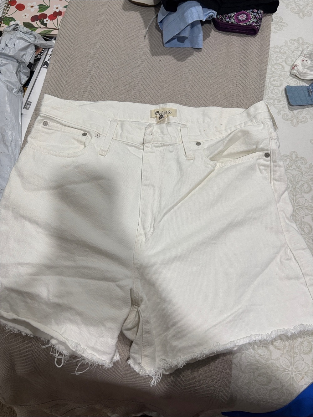 Madewell White Denim mom shorts